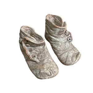 Vintage Cement Cast Infant Baby Booties approx measurements‎ 2"X4"